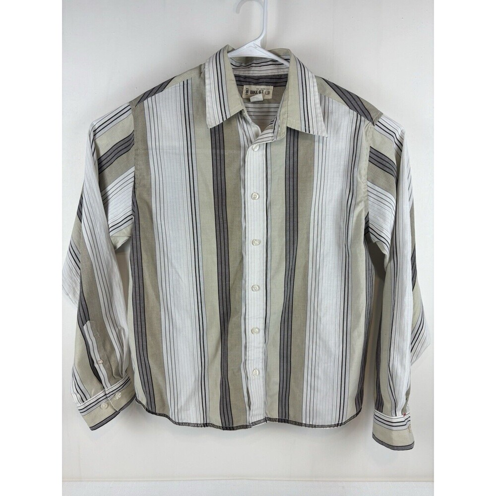 Buckle BKE 67 white/tan stripe button down long sleeve shirt Cotton Men's Large‎